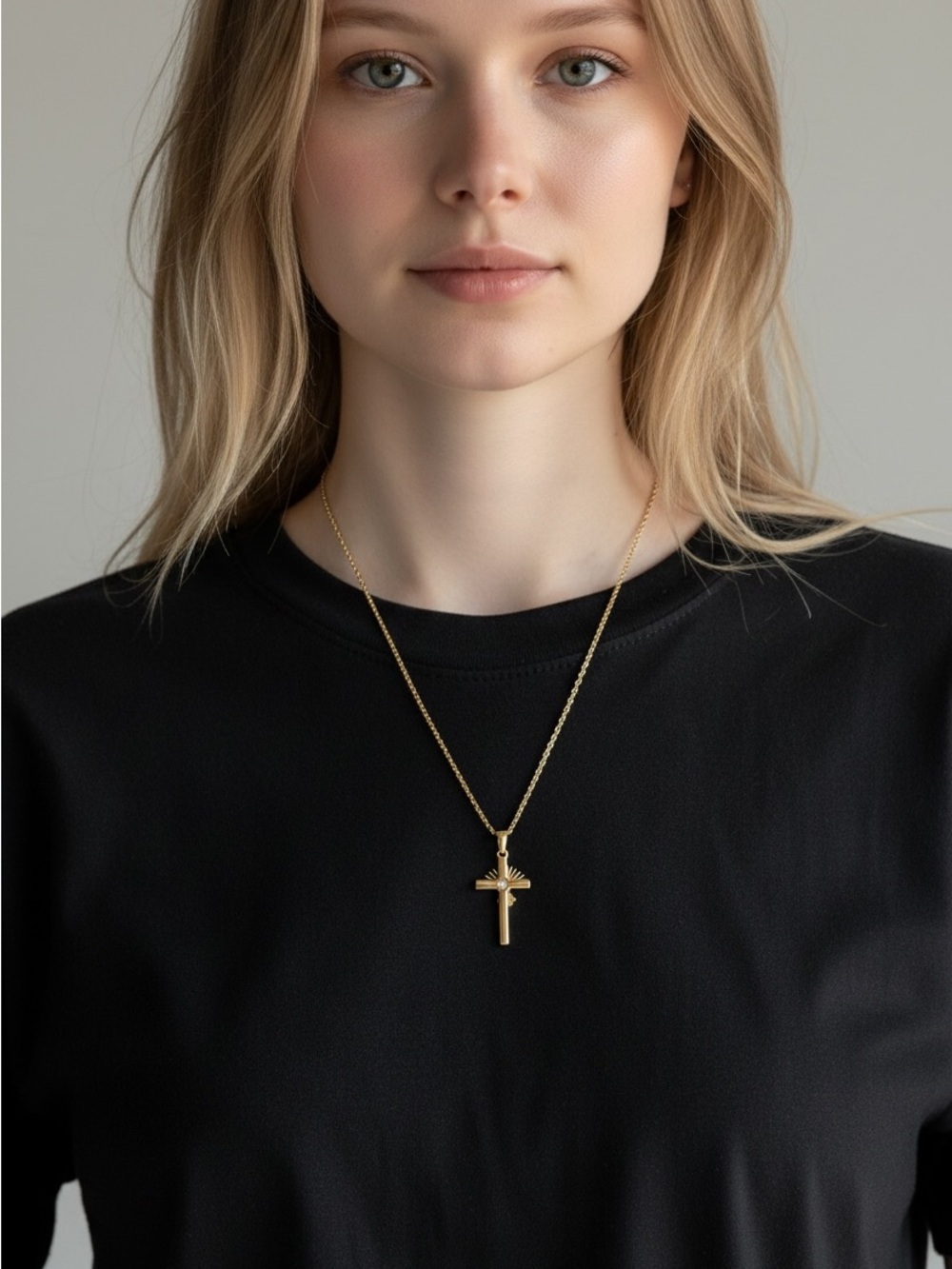 10/21 Gold Cross Pendant Necklace for Women - Classic Gold Finish